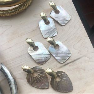 Vintage brass and mother of pearl pierced earring